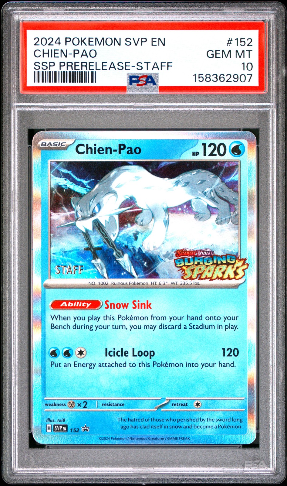 2024 Pokemon Svp EN-SV Black Star Promo Chien-Pao Surging Sparks Prerelease-Staff 152