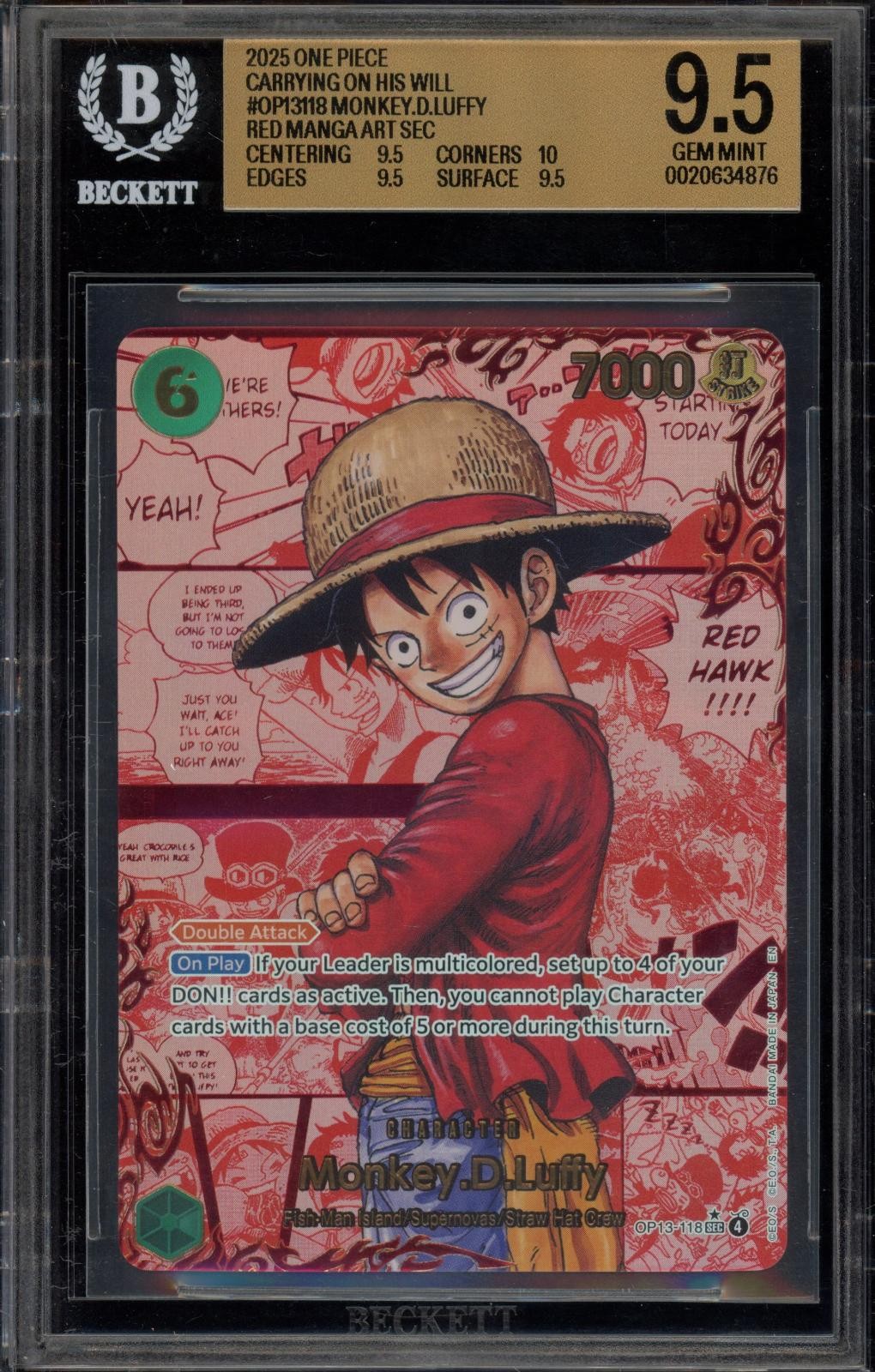 2025 One Piece Card Game Carrying on His Will Monkey.D.Luffy RED MANGA ART SEC OP13118