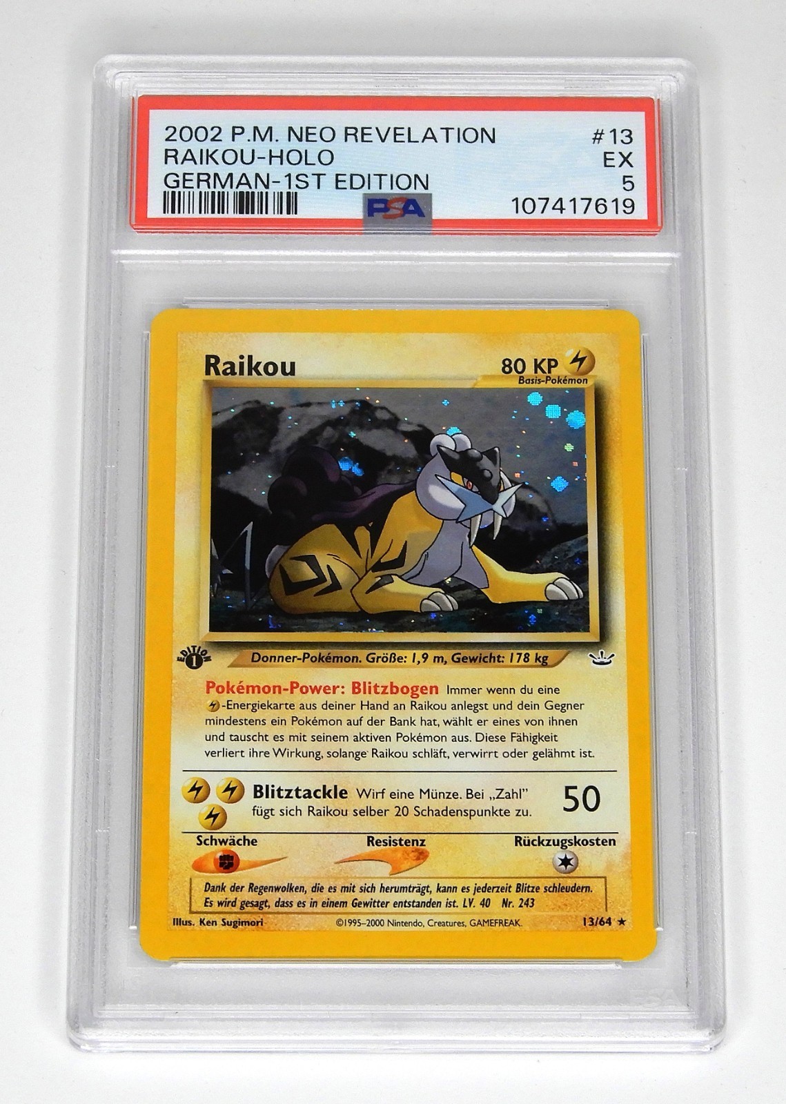 2002 Pokemon German Neo Revelation Raikou-Holo 1st Edition 13