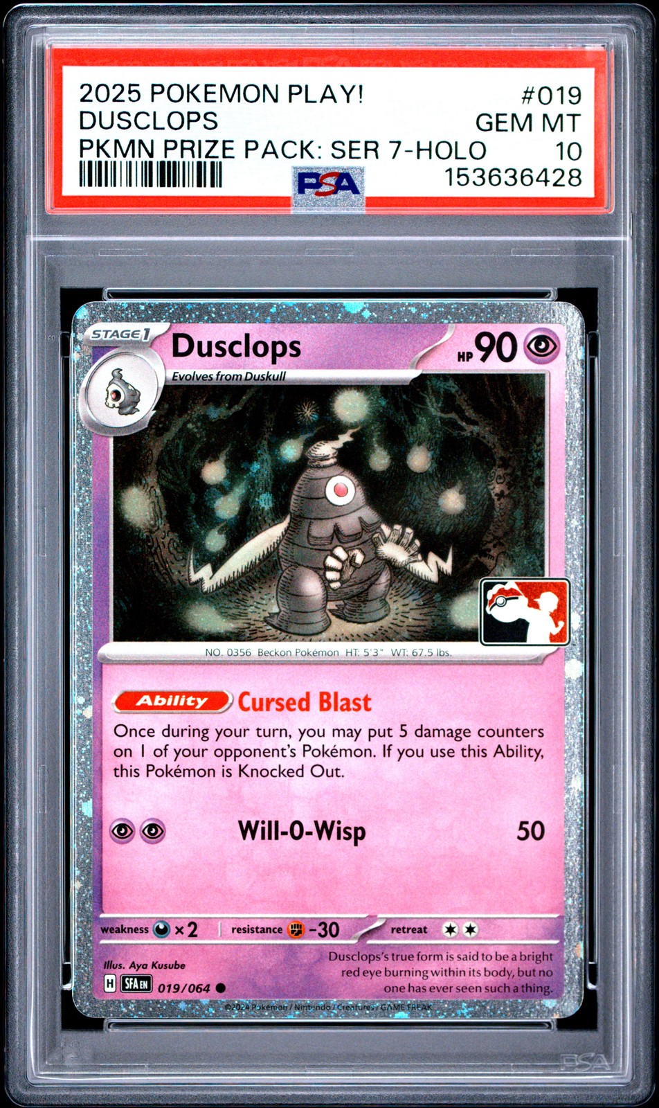 2025 Pokemon Play! Pokemon Prize Pack: Series 7 Dusclops Holo 019