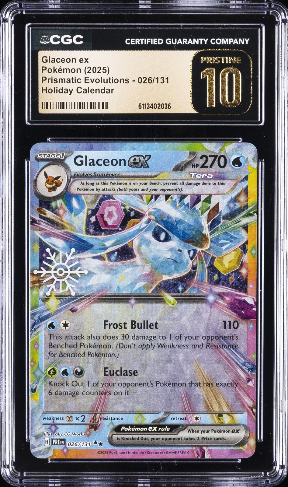 2025 Prismatic Evolutions - PRE EN - English Glaceon ex Holiday Calendar (Snowflake Stamp) (Holo) 026/131