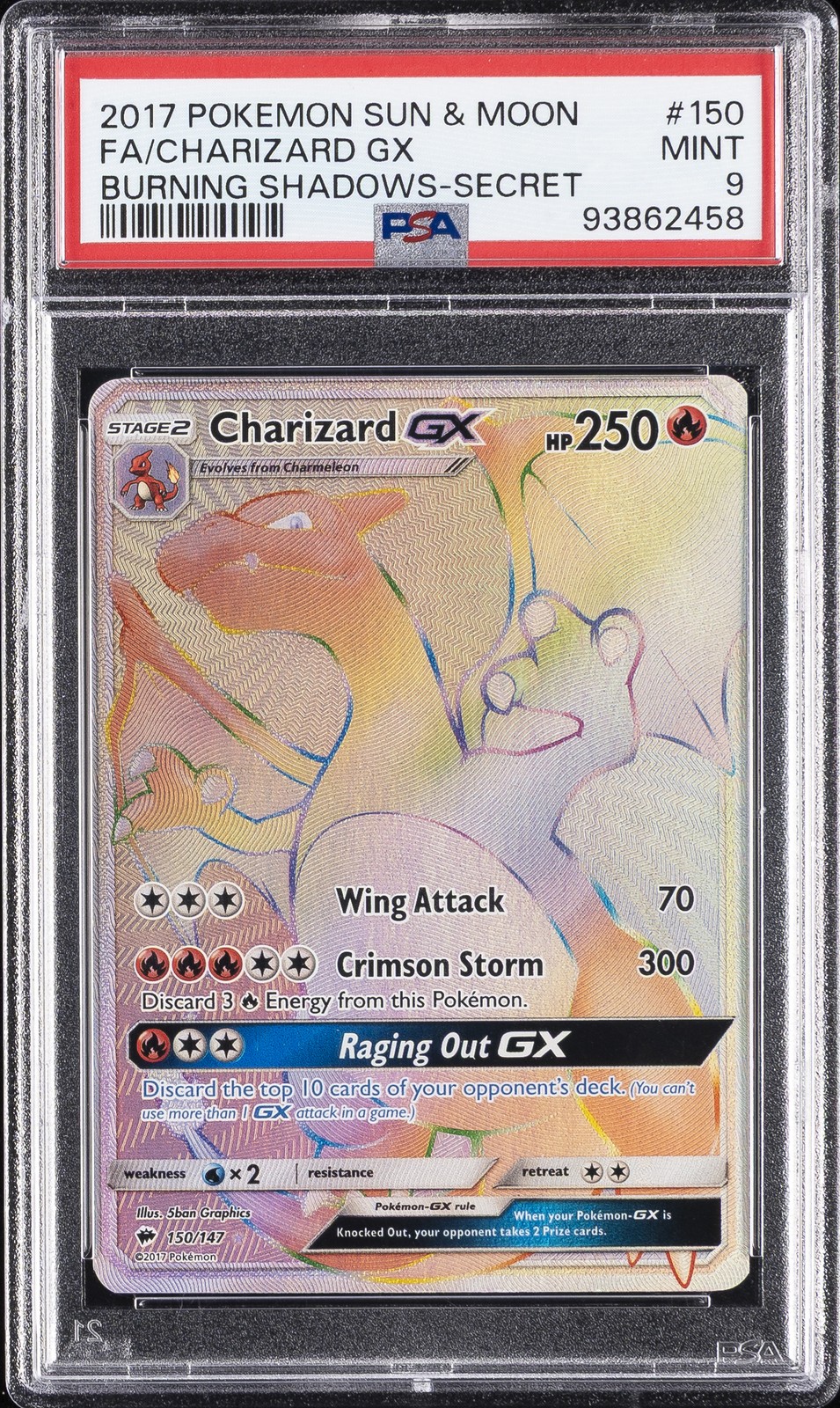 2017 Pokemon Sun & Moon Burning Shadows Full Art/Charizard GX Secret 150