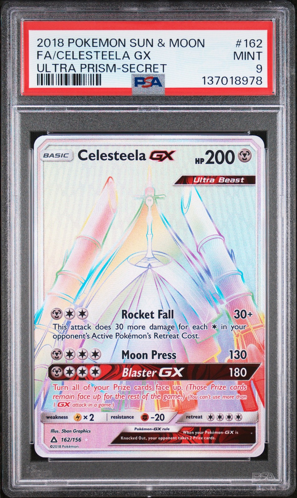 2018 Pokemon Sun & Moon Ultra Prism Full Art/Celesteela GX Secret 162