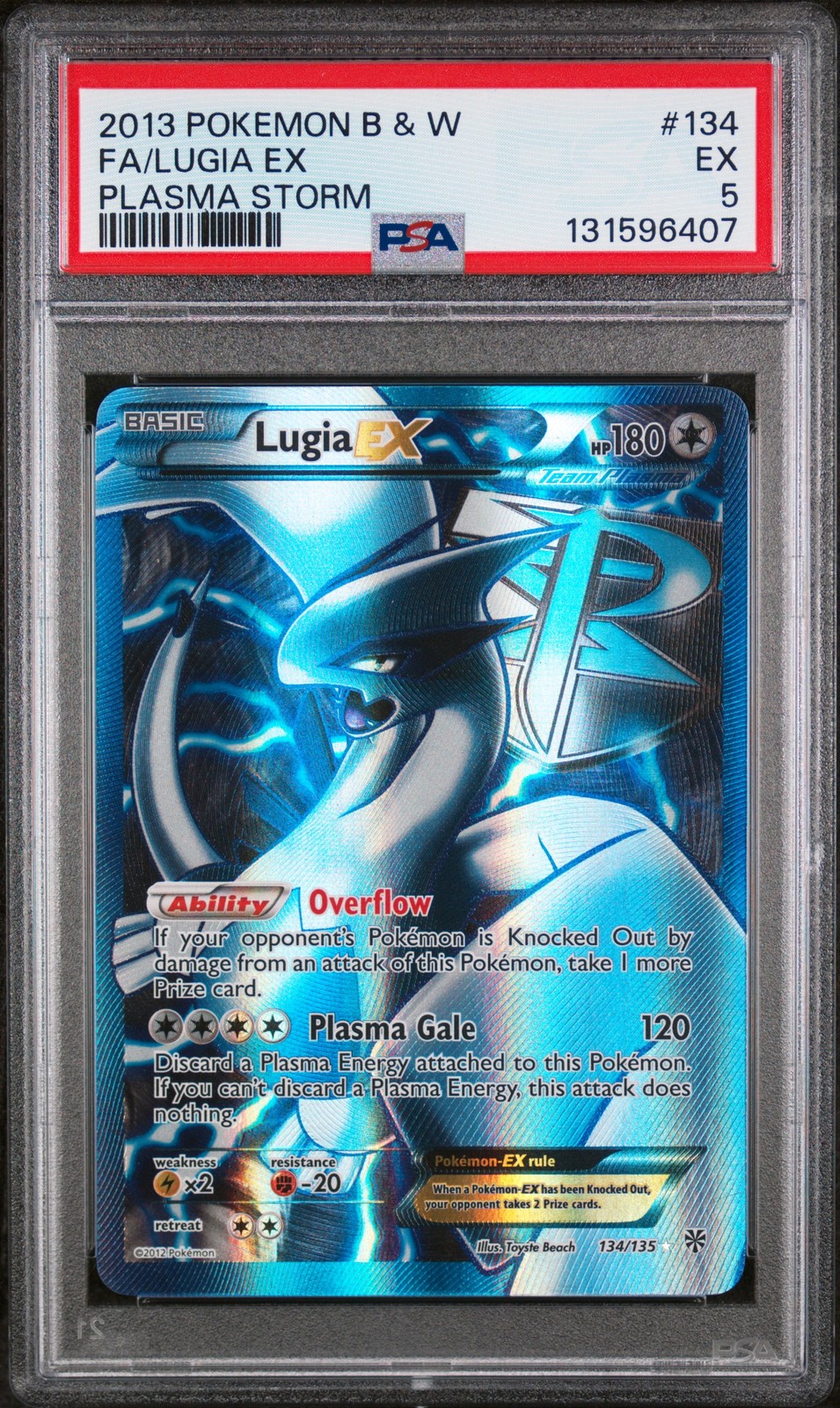 2013 Pokemon Black & White Plasma Storm Full Art/Lugia EX 134