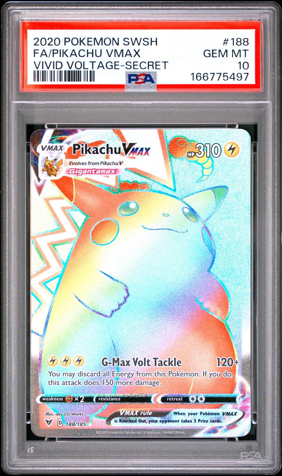 2020 Pokemon Sword & Shield Vivid Voltage Full Art/Pikachu Vmax Secret 188