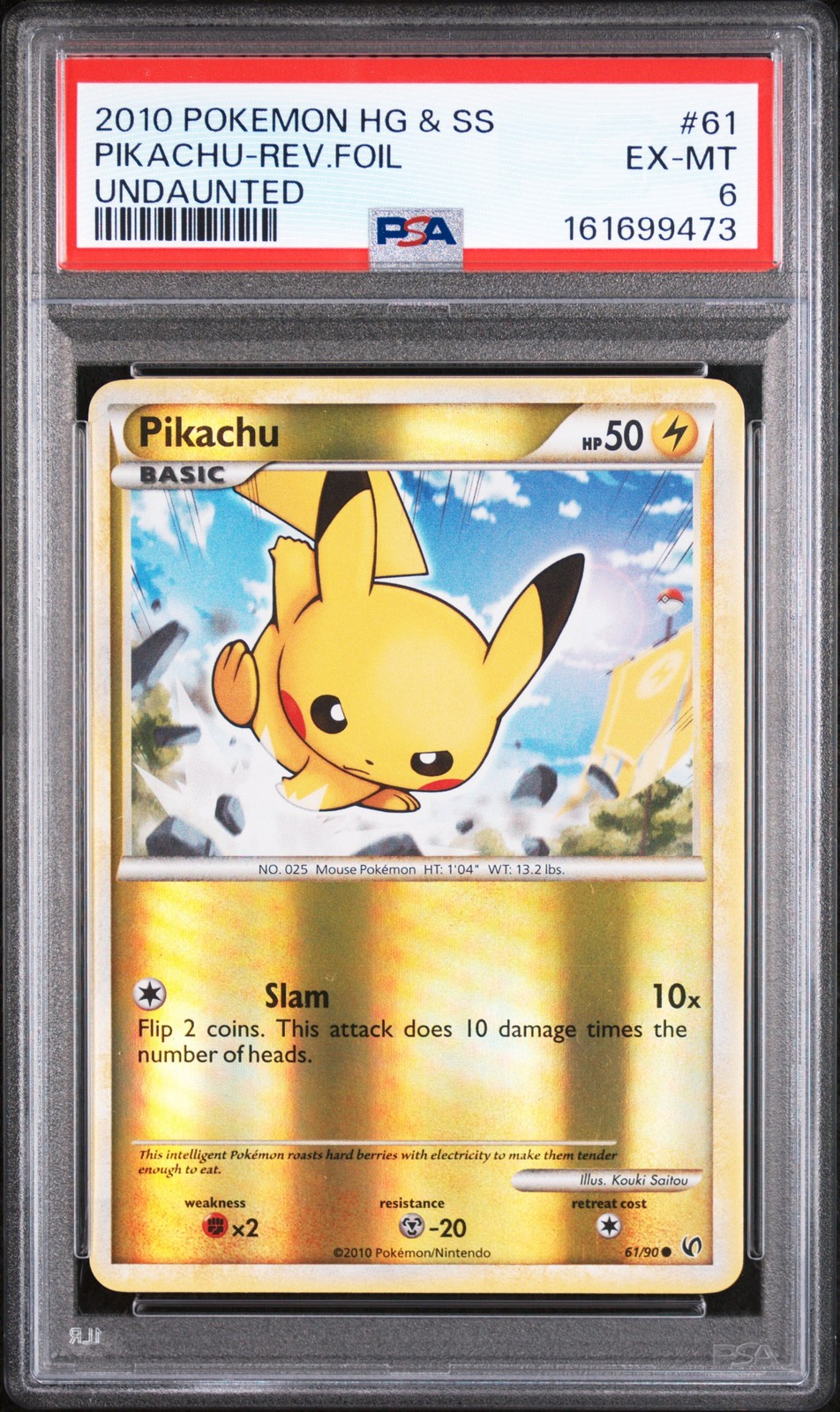 2010 Pokemon Heartgold & Soulsilver Undaunted Pikachu-Reverse Foil 61