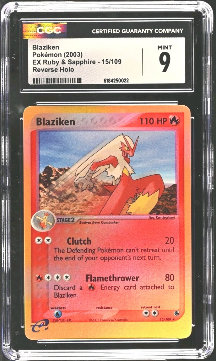 2003 EX Ruby & Sapphire (2003 Copyright, w/ "e" Symbol) - English Blaziken Rare Reverse Holo 15/109