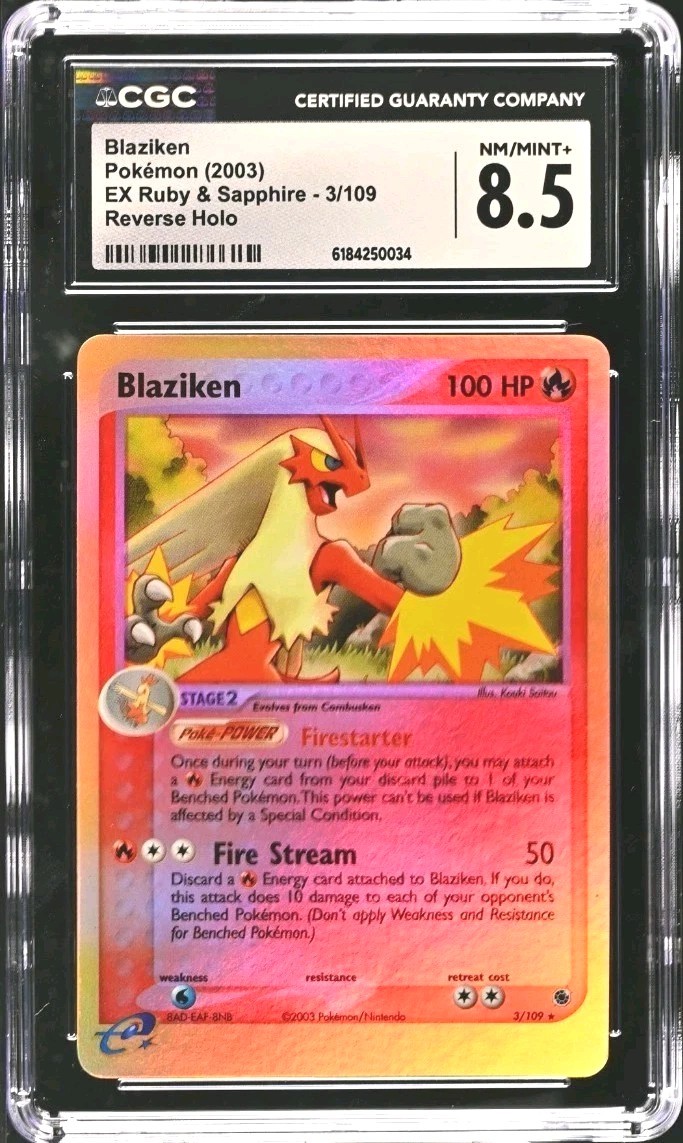 2003 EX Ruby & Sapphire (2003 Copyright, w/ "e" Symbol) - English Blaziken Rare Reverse Holo 3/109