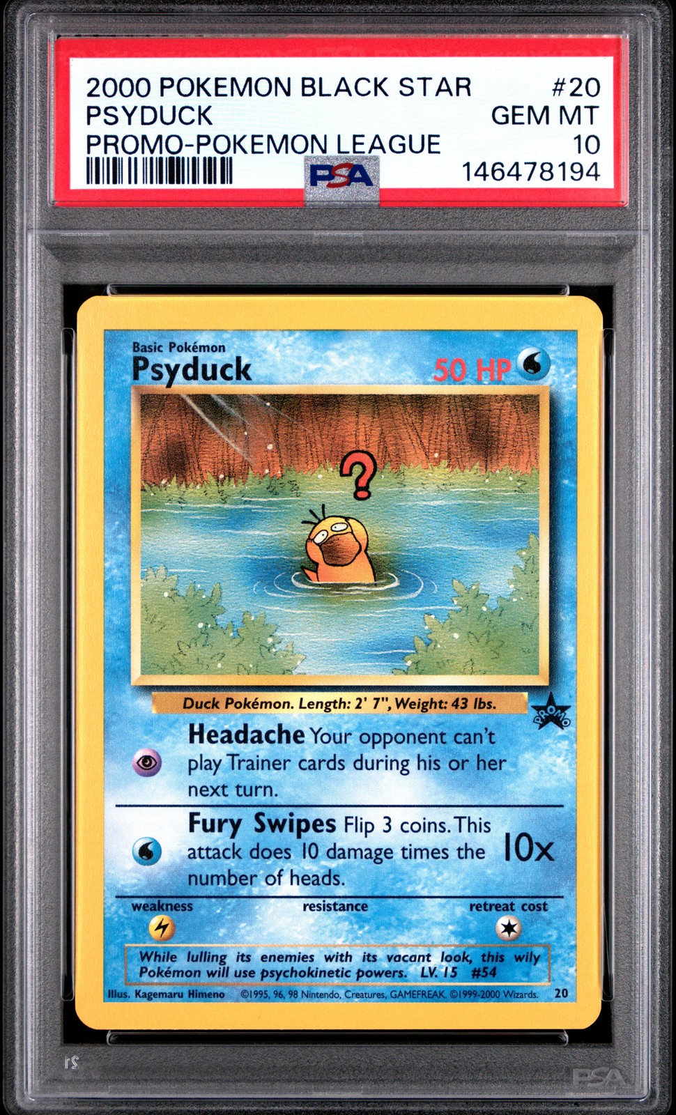2000 Pokemon Promo Black Star Psyduck Pokemon League 20