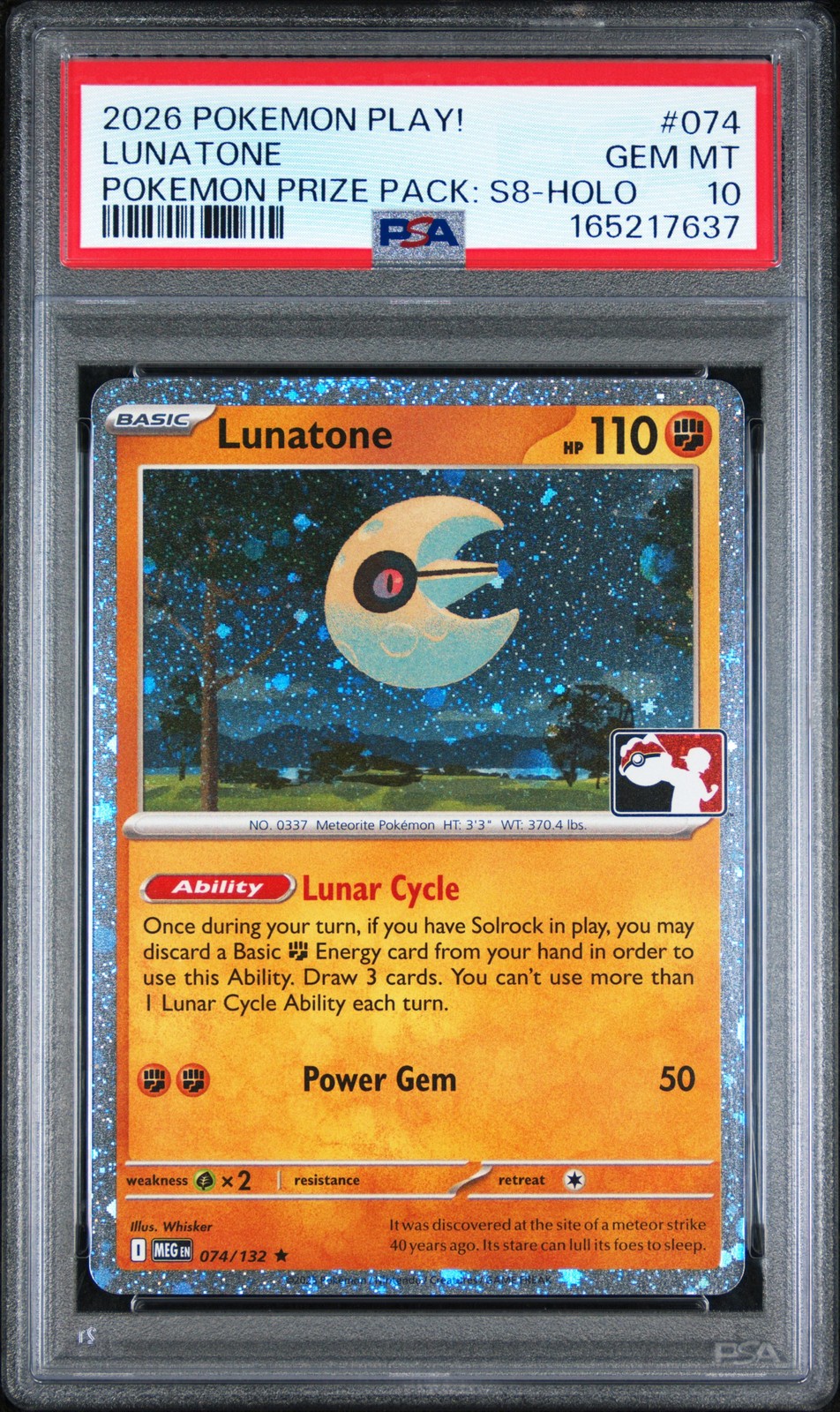 2026 Pokemon Play! Pokemon Prize Pack: Series 8 Lunatone Holo 074