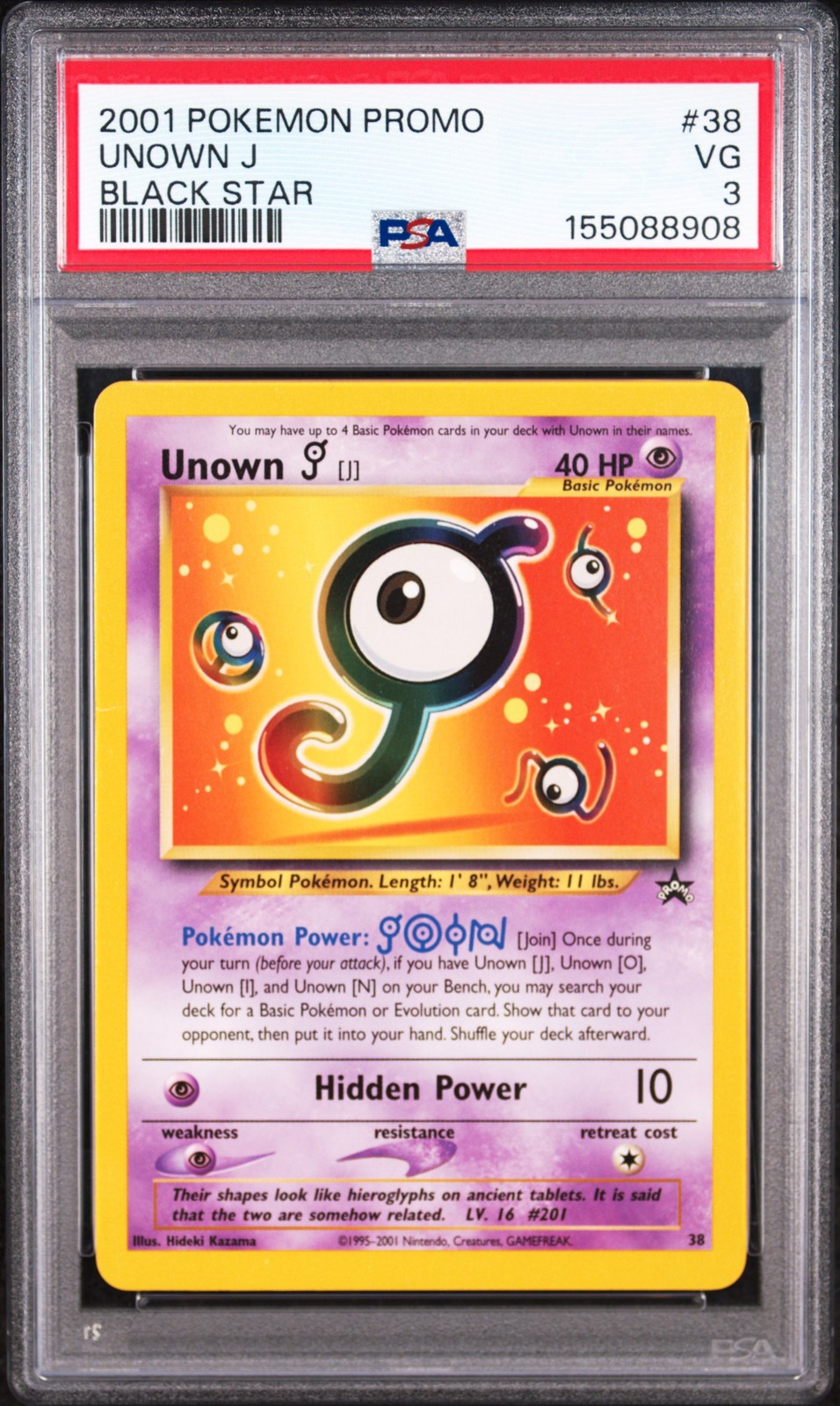 2001 Pokemon Promo Black Star Unown J 38