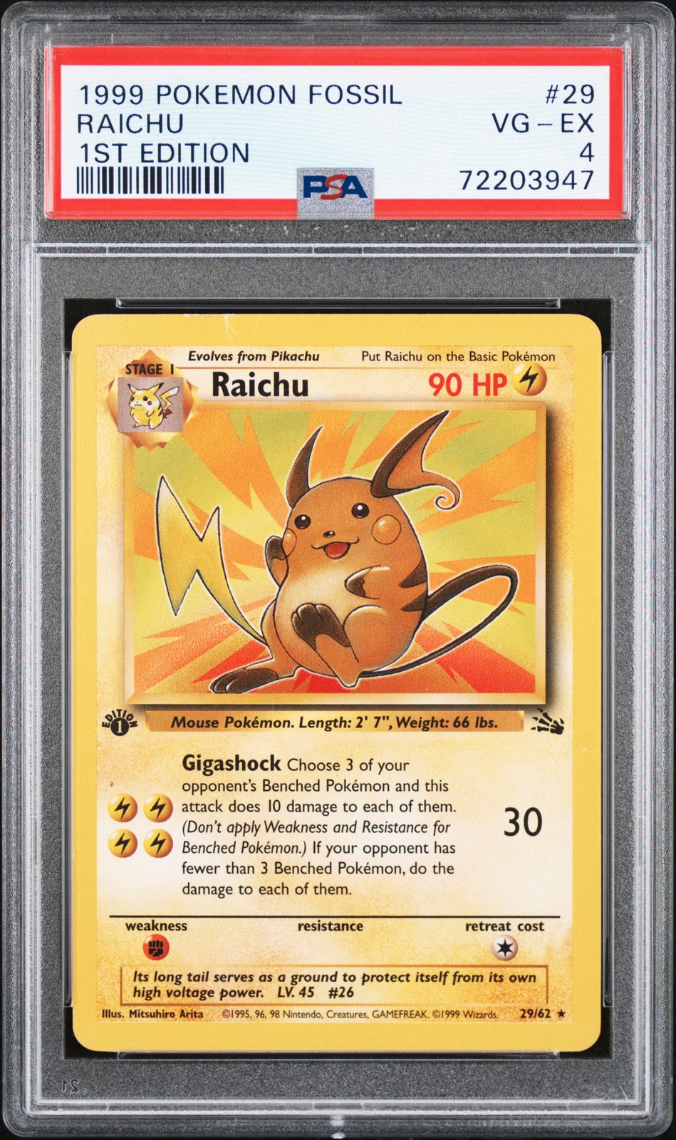 1999 Pokemon Fossil Raichu 1st Edition 29