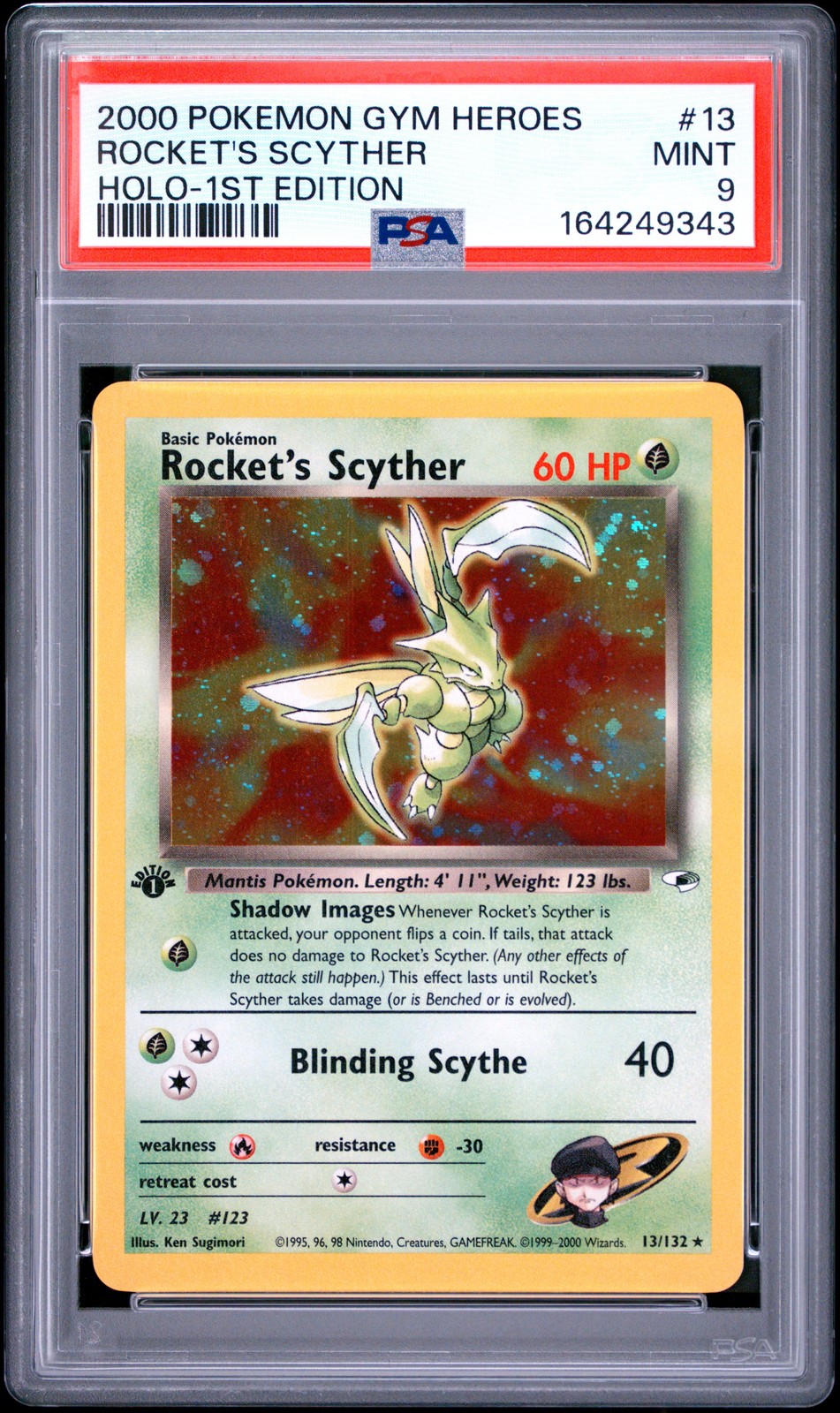 2000 Pokemon Gym Heroes Rocket's Scyther Holo-1st Edition 13
