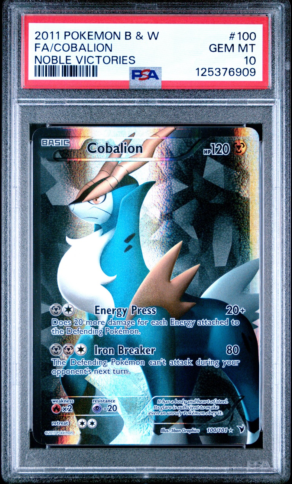 2011 Pokemon Black & White Noble Victories Full Art/Cobalion 100