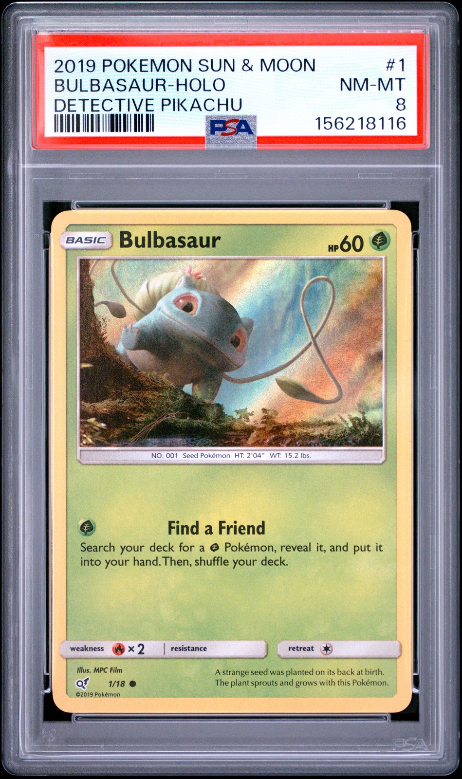 2019 Pokemon Sun & Moon Detective Pikachu Bulbasaur-Holo 1