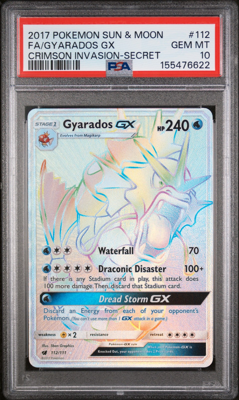 2017 Pokemon Sun & Moon Crimson Invasion Full Art/Gyarados GX Secret 112