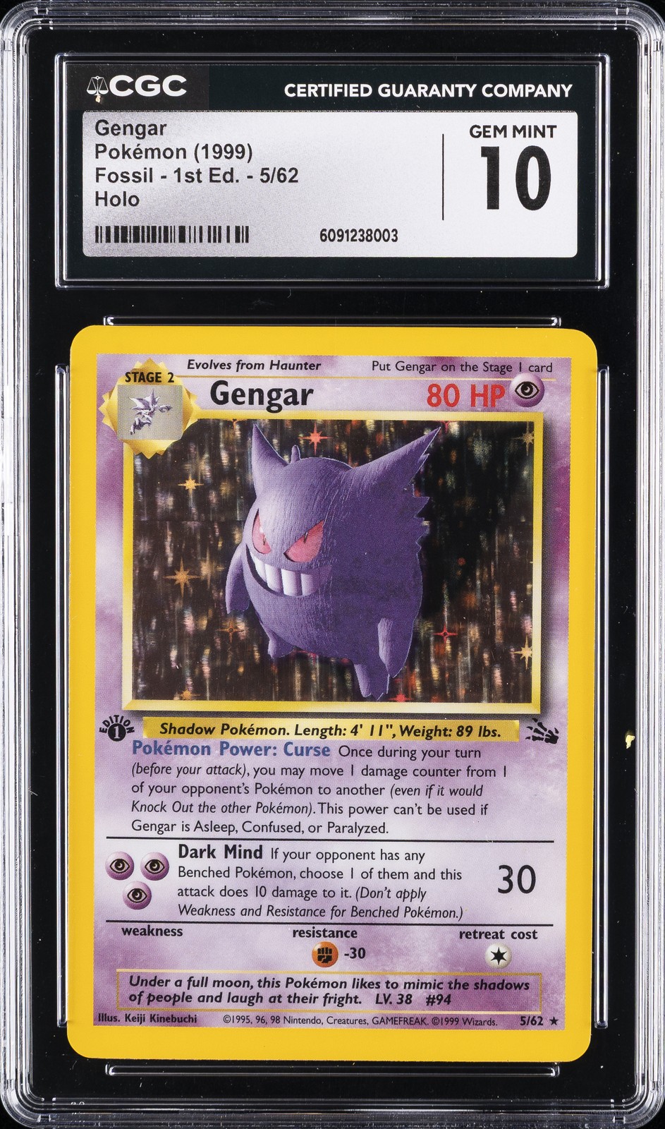 1999 Fossil - 1st Edition - English Gengar Rare Holo 5/62