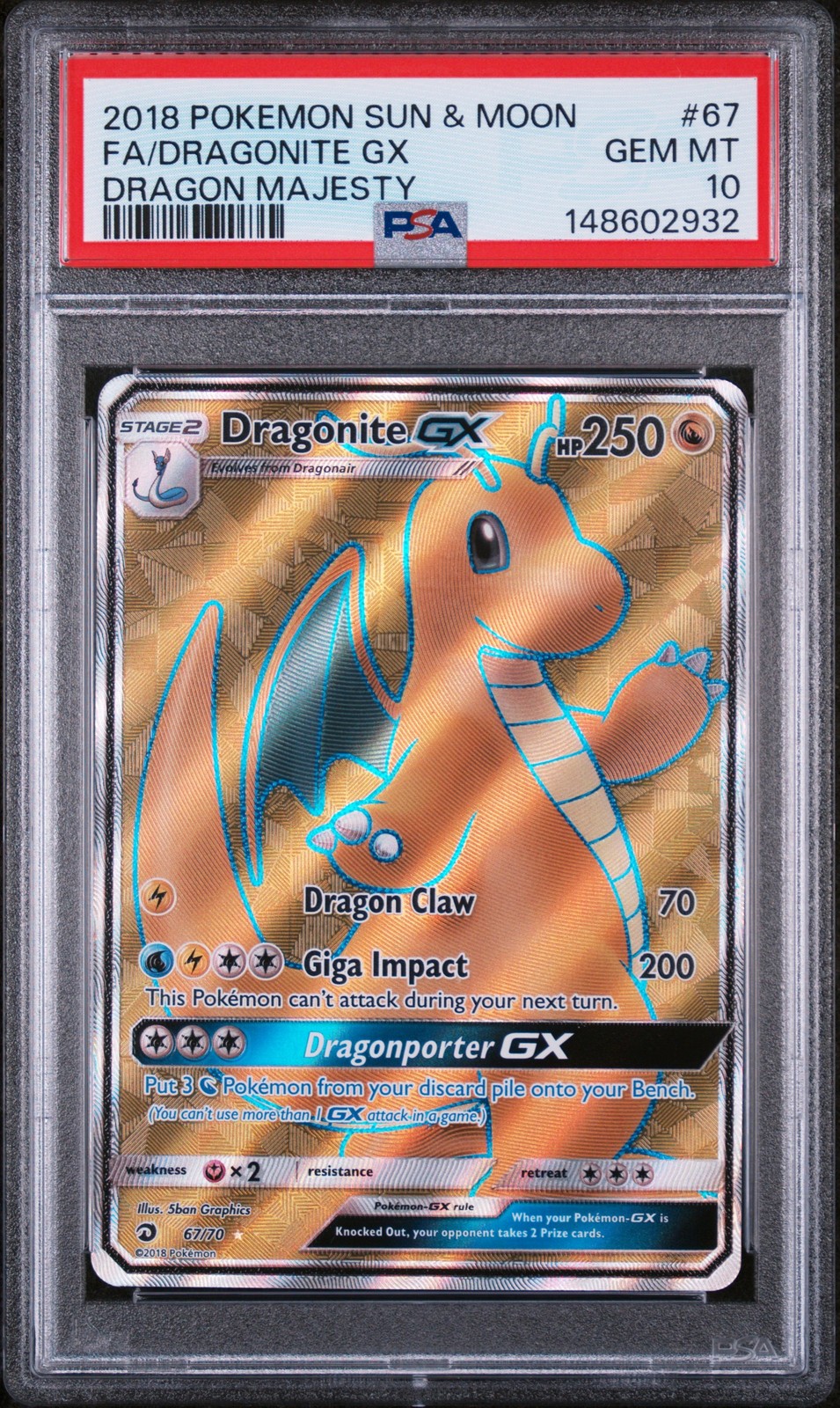 2018 Pokemon Sun & Moon Dragon Majesty Full Art/Dragonite GX 67