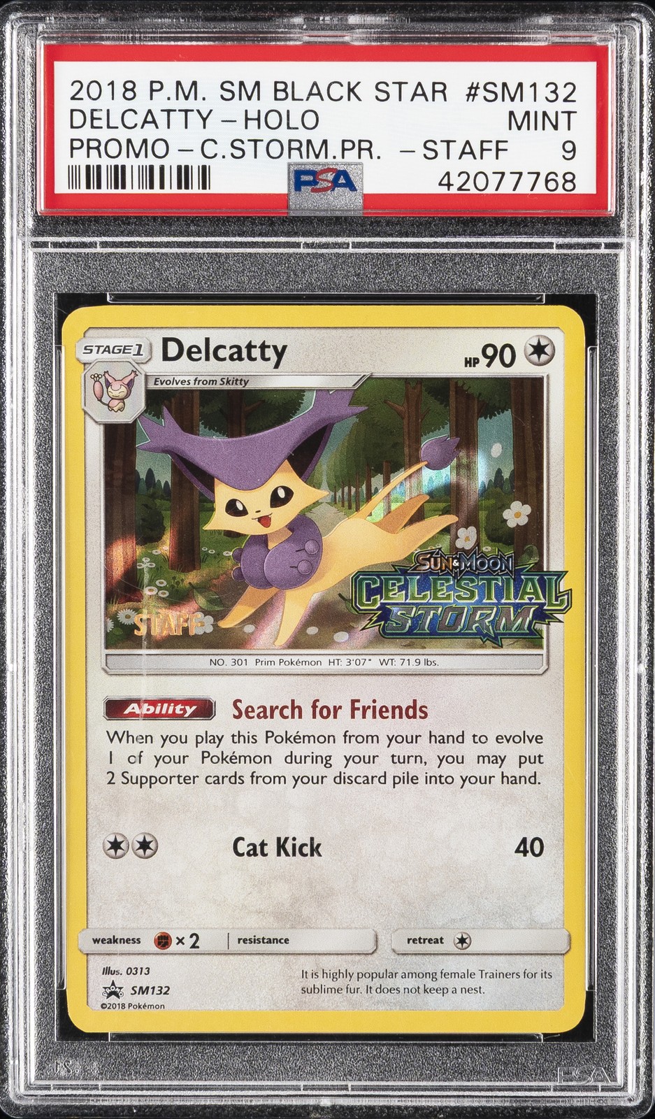2018 Pokemon SM Black Star Promo Delcatty-Holo Celestial Storm Prerelease-Staff SM132