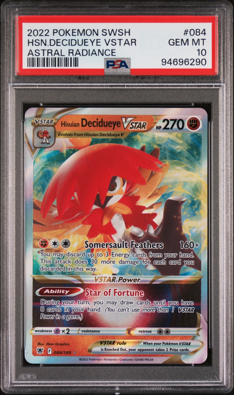 2022 Pokemon Sword & Shield Astral Radiance Hisuian Decidueye Vstar 084