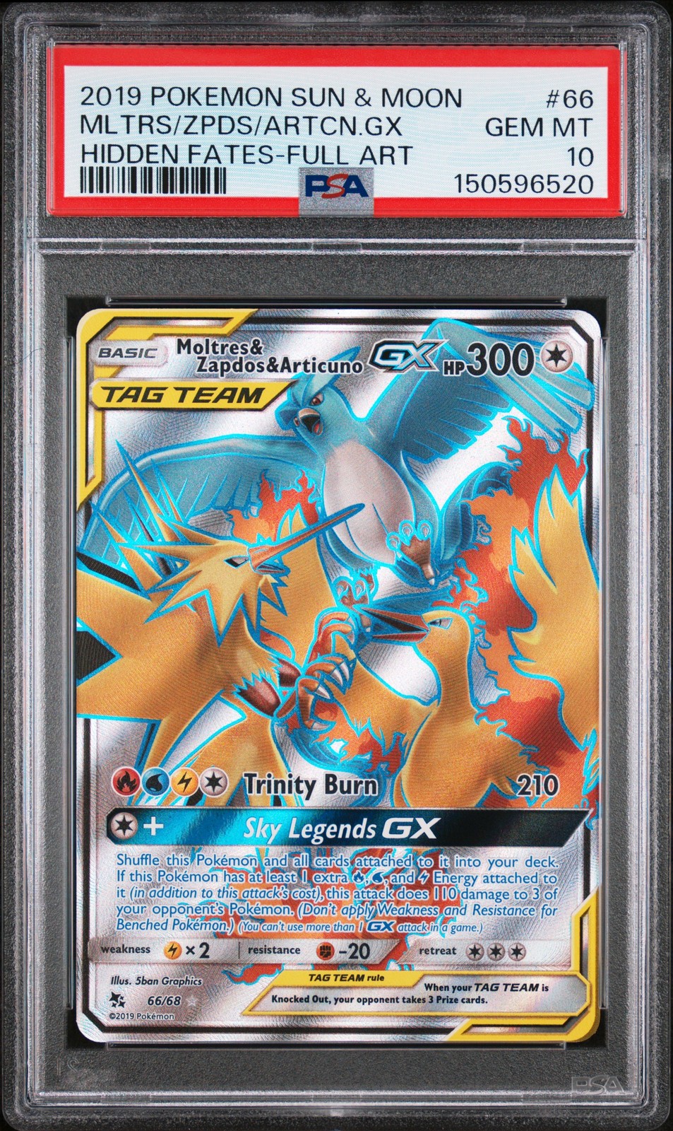 2019 Pokemon Sun & Moon Hidden Fates Full Art/Moltres & Zapdos & Articuno GX 66