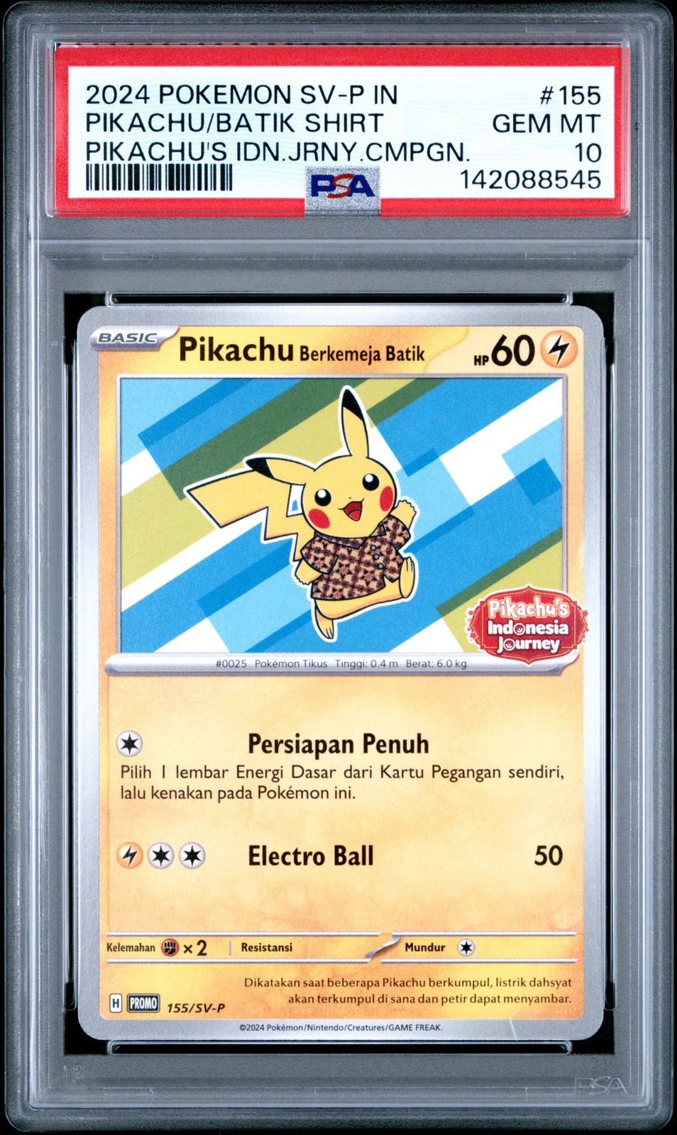 2024 Pokemon Indonesian SV-P Promo Pikachu in Batik Shirt Pikachu's Indonesia Journey Campaign 155