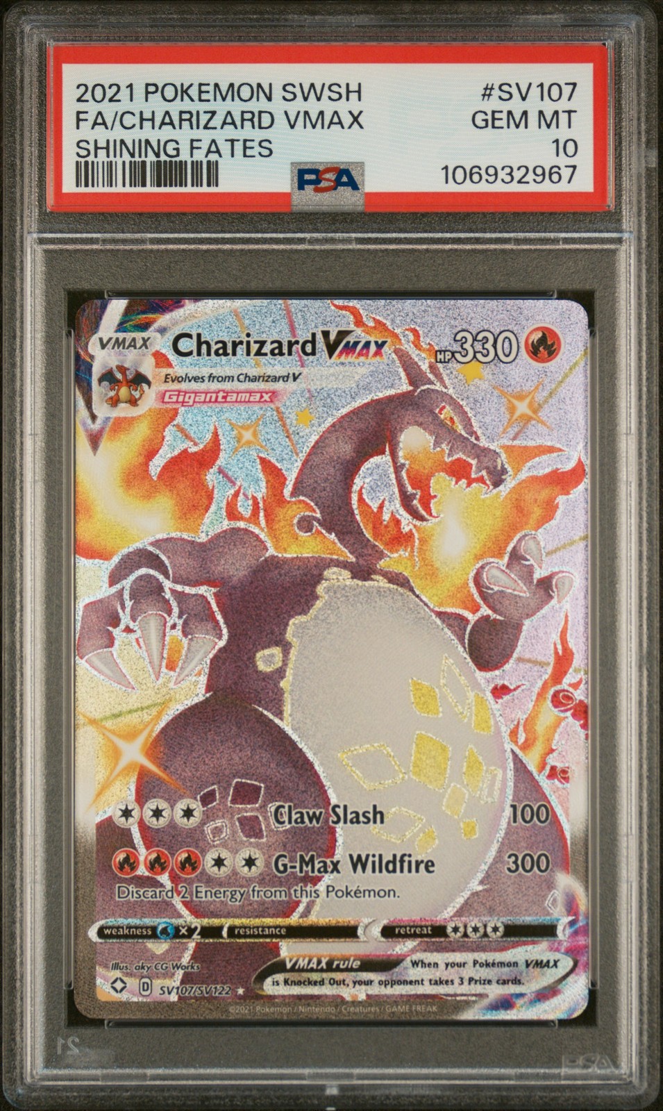 2021 Pokemon Sword & Shield Shining Fates Full Art/Charizard Vmax SV107