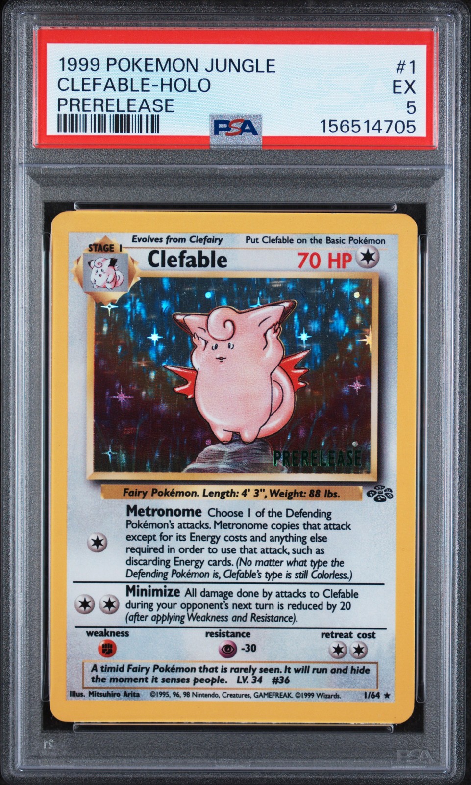 1999 Pokemon Jungle Clefable-Holo Prerelease 1
