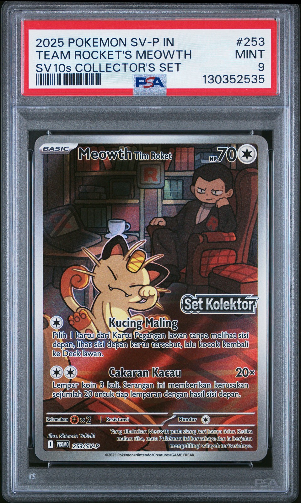 2025 Pokemon Indonesian SV-P Promo Team Rocket's Meowth Presence of Champions Collector's Set 253