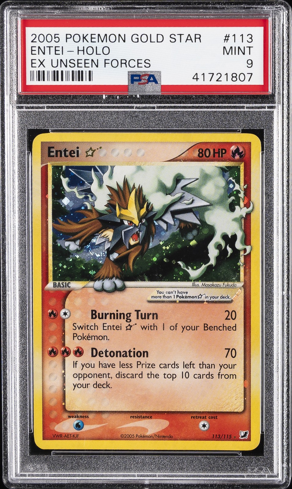 2005 Pokemon EX Unseen Forces Entei-Holo Gold Star 113