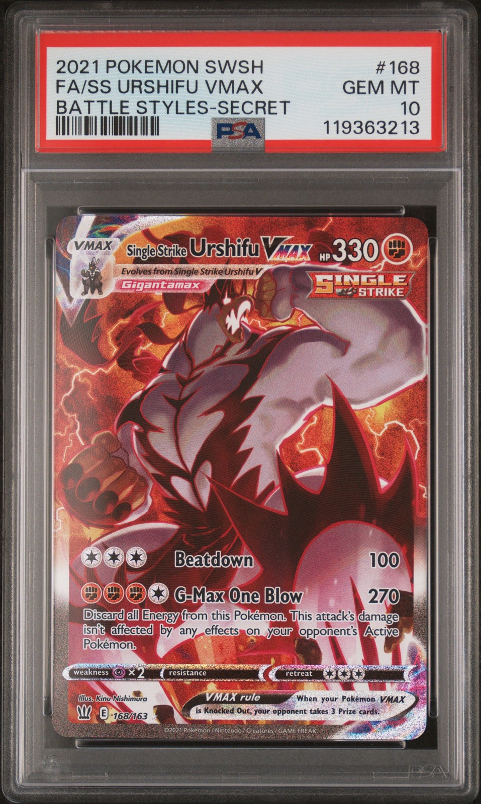 2021 Pokemon Sword & Shield Battle Styles Full Art/Single Strike Urshifu Vmax Secret 168