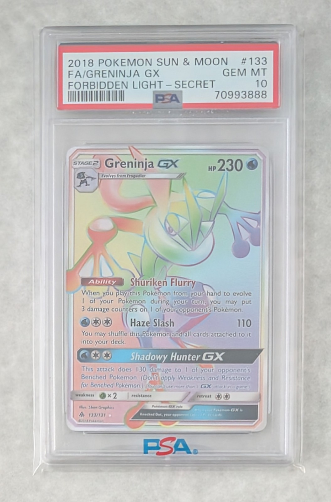 2018 Pokemon Sun & Moon Forbidden Light Full Art/Greninja GX Secret 133