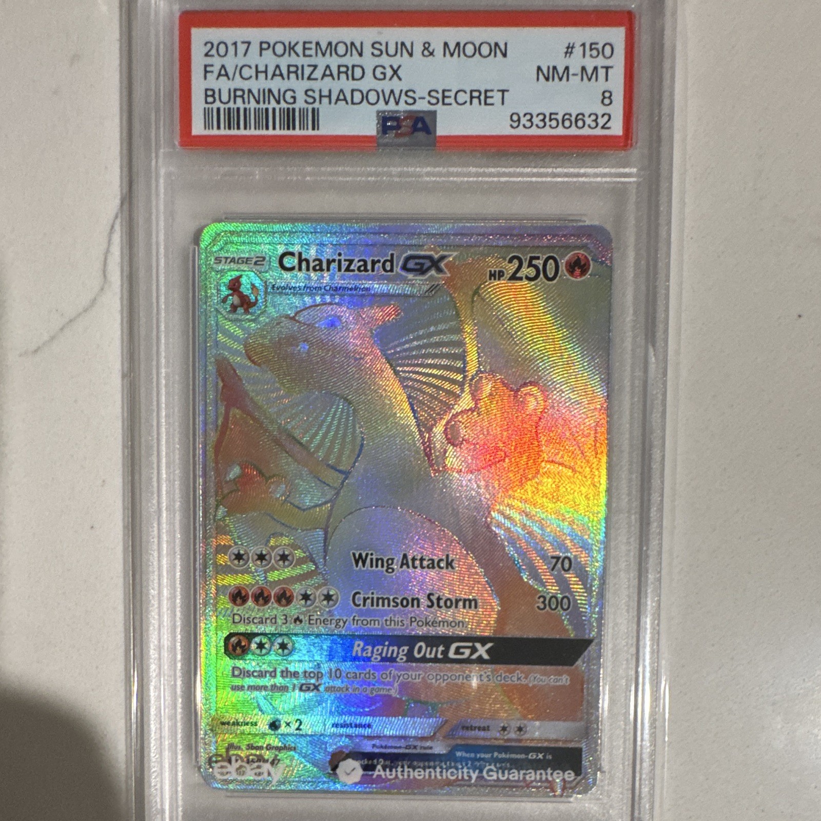 2017 Pokemon Sun & Moon Burning Shadows Full Art/Charizard GX Secret 150