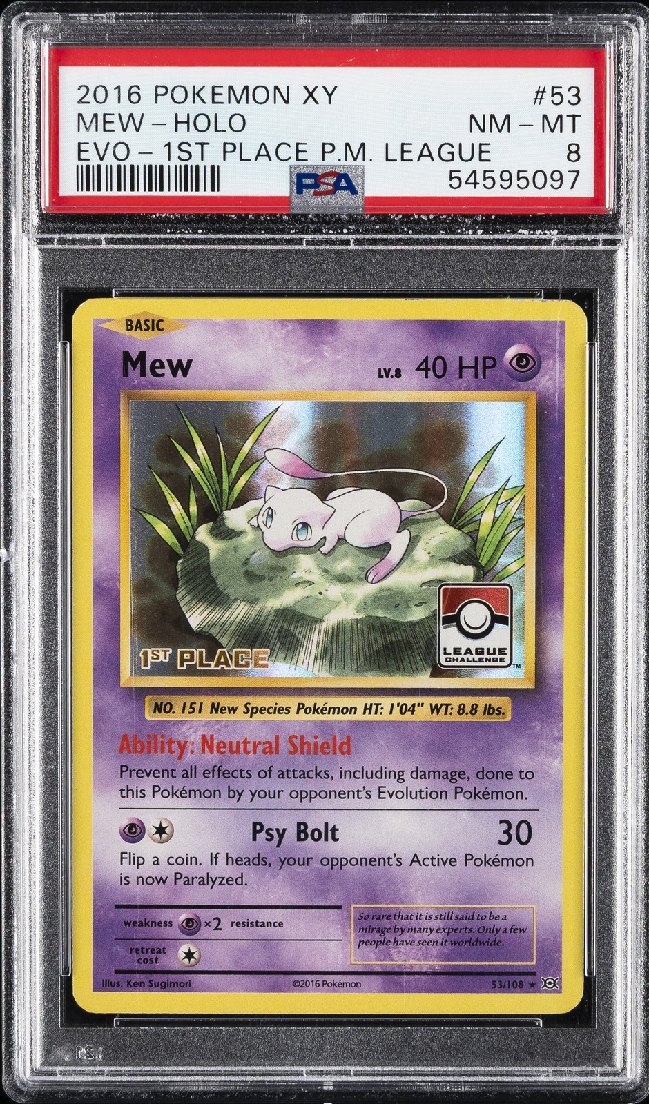 2016 Pokemon XY Evolutions Mew-Holo 1st Place Pokemon League 53
