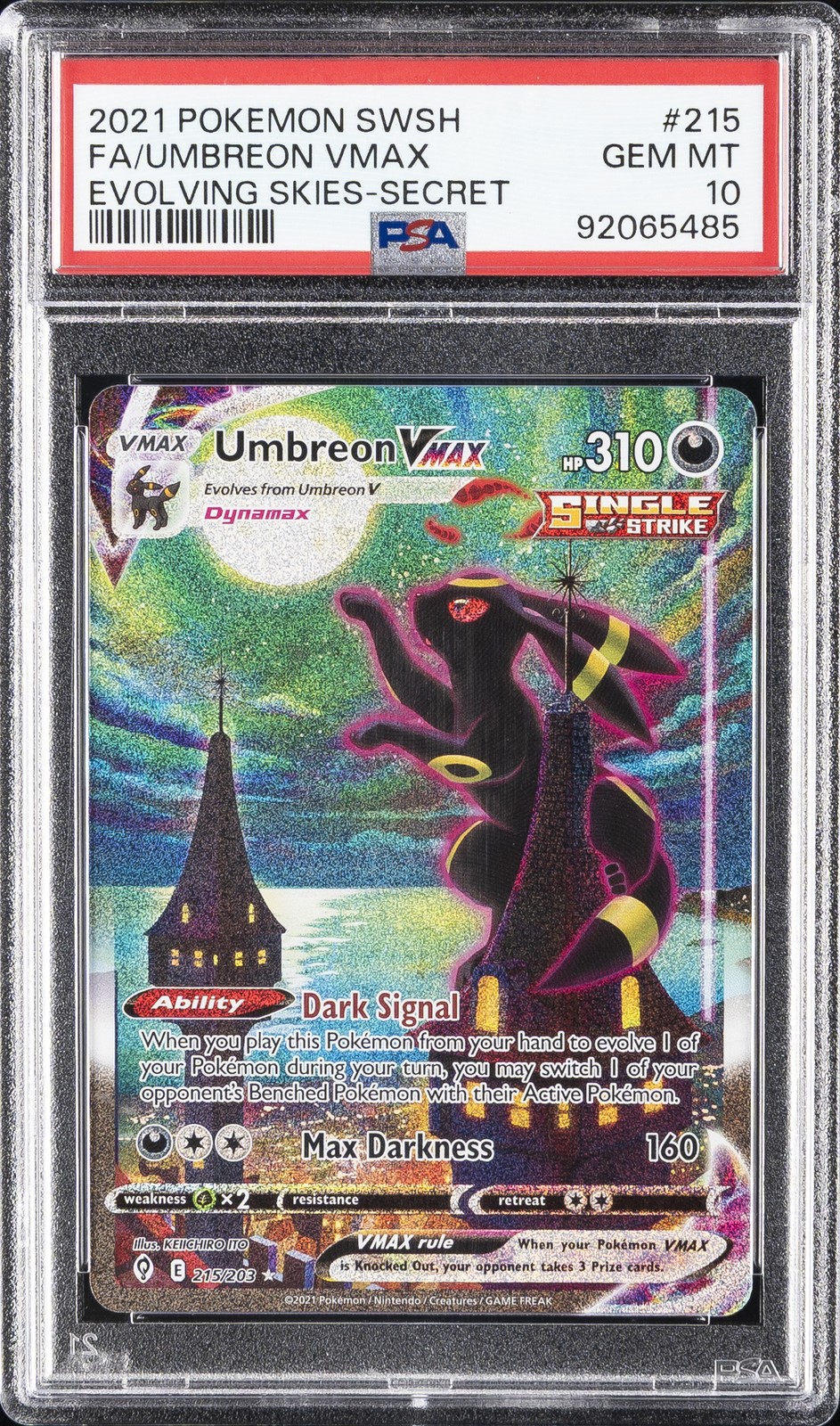 2021 Pokemon Sword & Shield Evolving Skies Full Art/Umbreon Vmax Secret 215