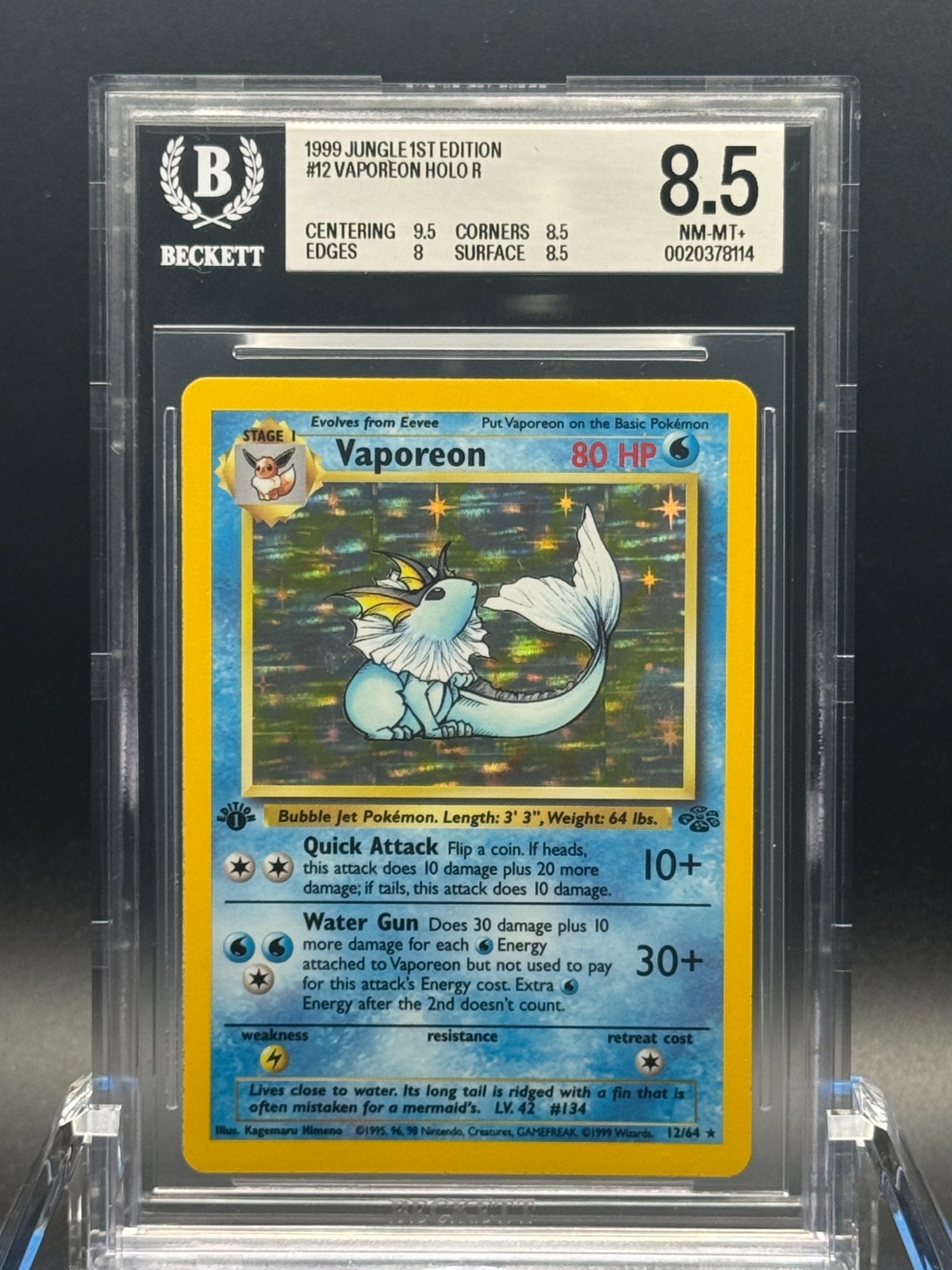1999 Pokemon Jungle 1st Edition Vaporeon HOLO R 12