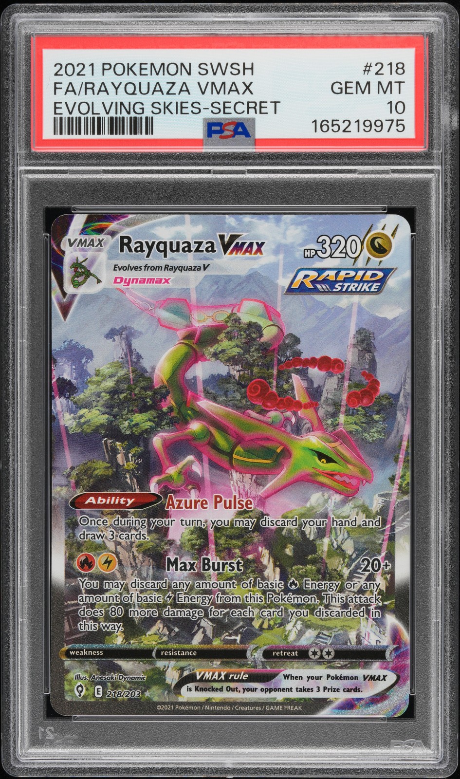 2021 Pokemon Sword & Shield Evolving Skies Full Art/Rayquaza Vmax Secret 218