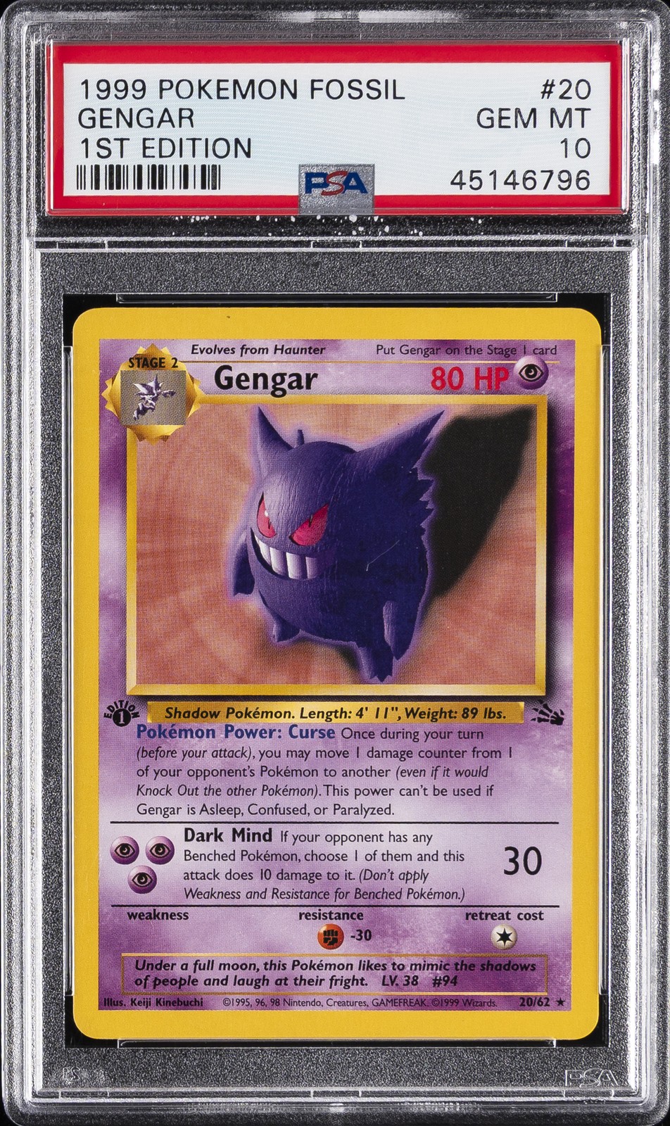 1999 Pokemon Fossil Gengar 1st Edition 20