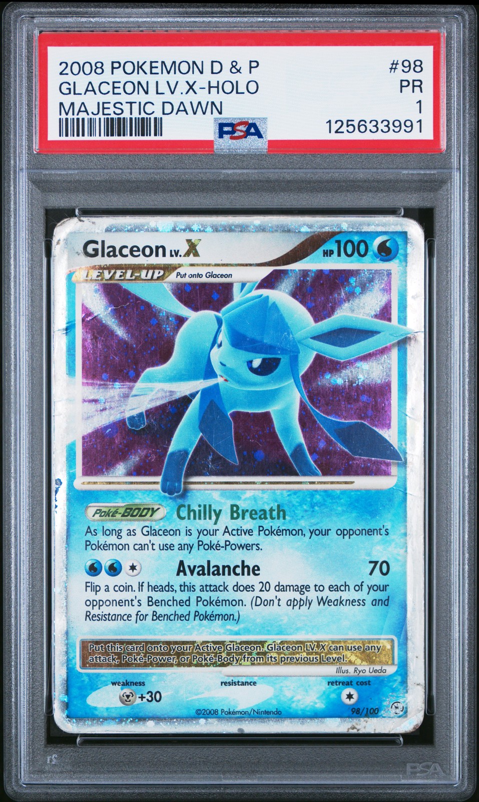 2008 Pokemon Diamond & Pearl Majestic Dawn Glaceon LV.X-Holo 98