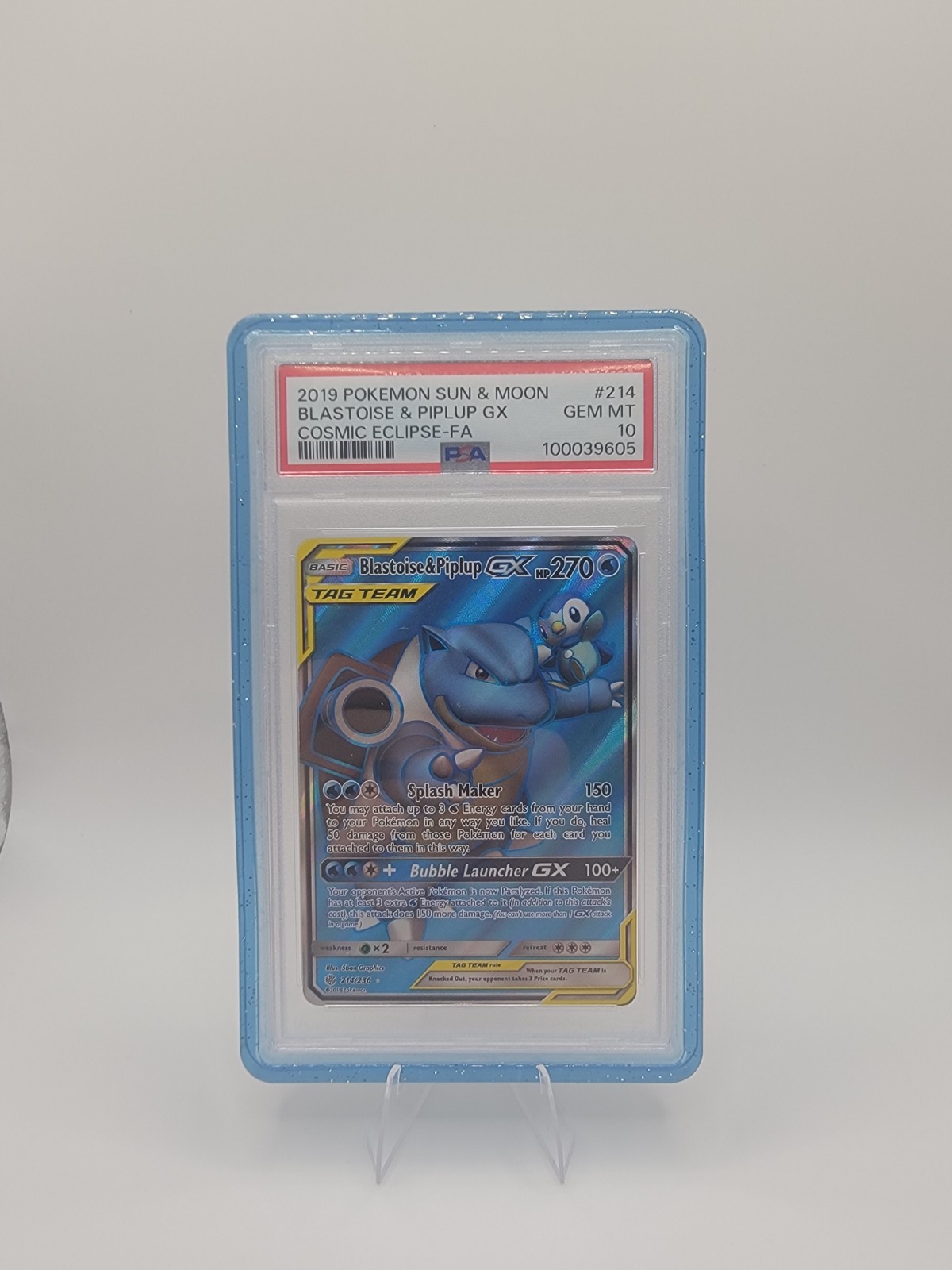 2019 Pokemon Sun & Moon Cosmic Eclipse Full Art/Blastoise & Piplup GX 214
