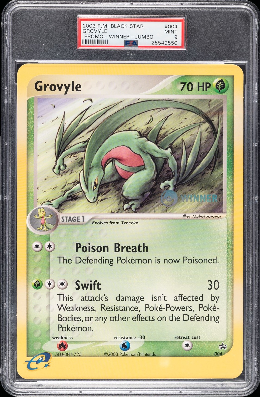 2003 Pokemon Black Star Promo Grovyle Winner-Jumbo 004