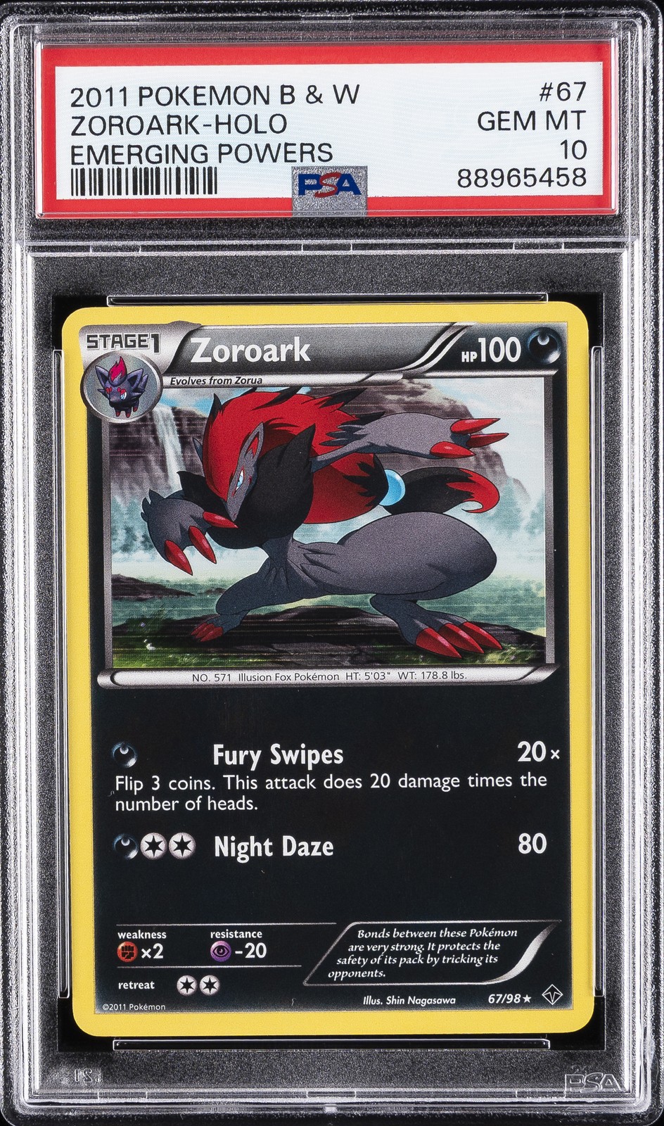 2011 Pokemon Black & White Emerging Powers Zoroark-Holo 67