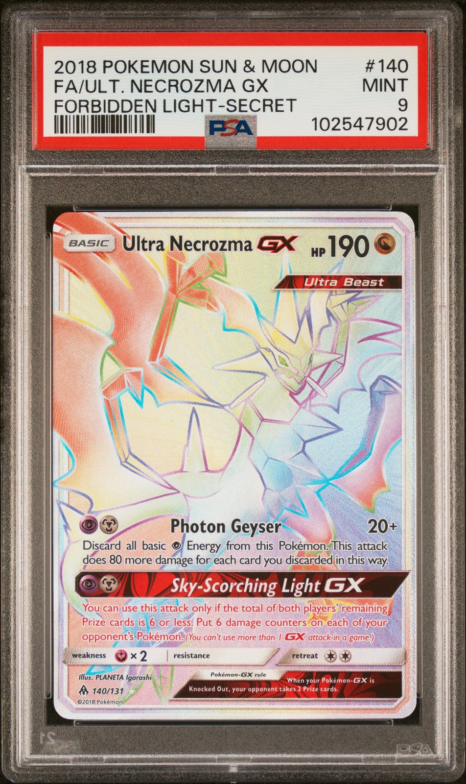 2018 Pokemon Sun & Moon Forbidden Light Full Art/Ultra Necrozma GX Secret 140