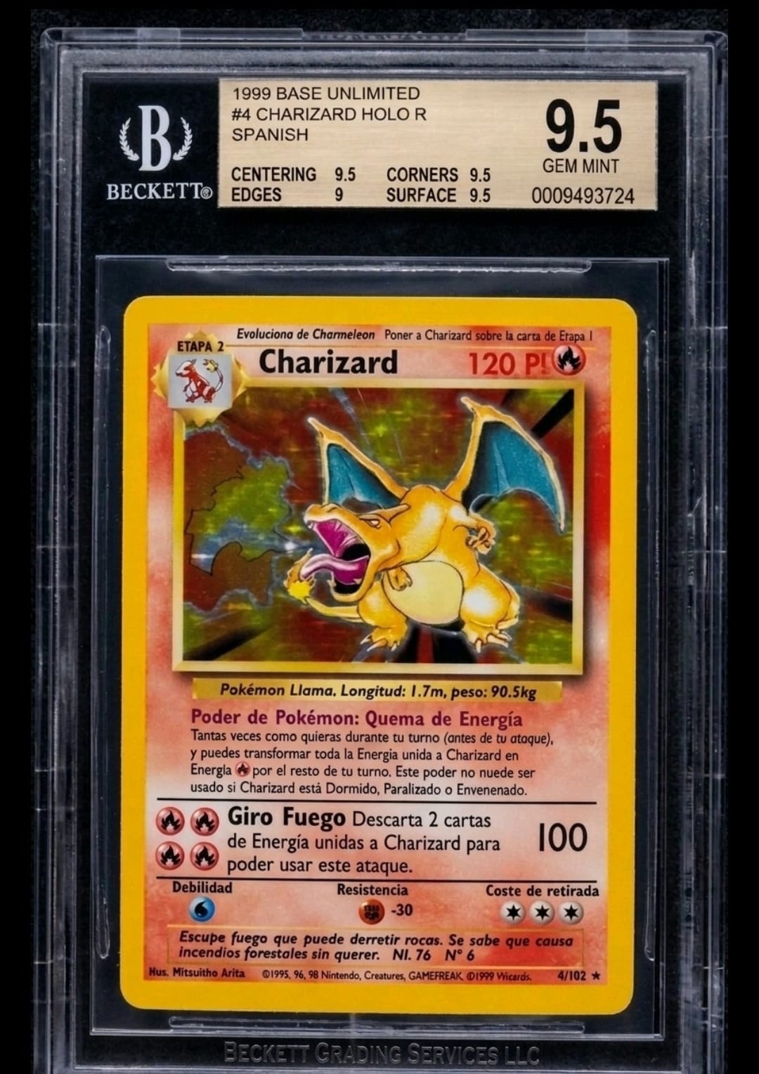 1999 Pokemon Base Unlimited Spanish Charizard HOLO R 4