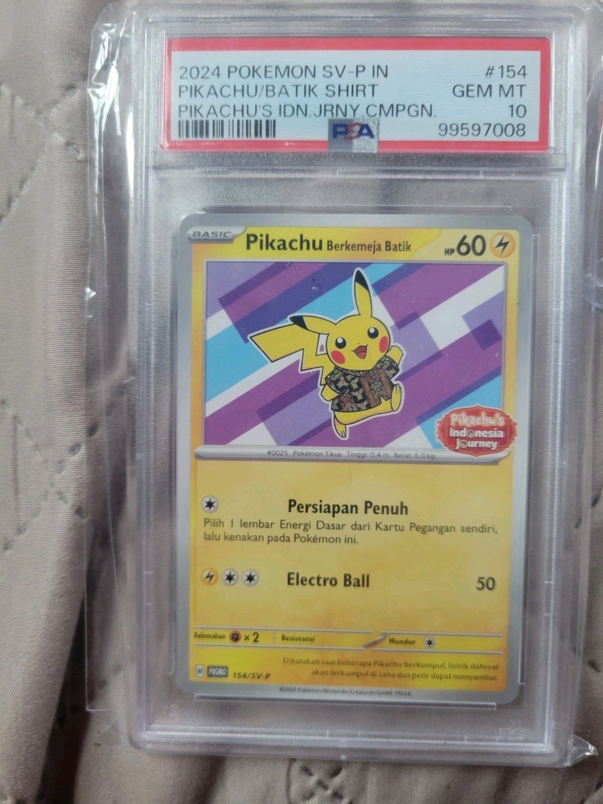 2024 Pokemon Indonesian SV-P Promo Pikachu in Batik Shirt Pikachu's Indonesia Journey Campaign 154
