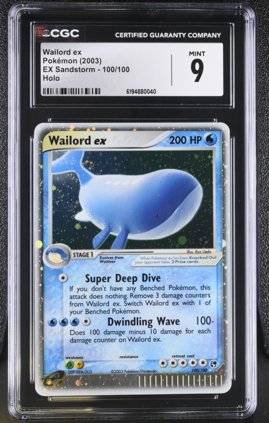 2003 EX Sandstorm (2003 Copyright, w/ "e" Symbol) - English Wailord ex Ultra Rare Holo 100/100