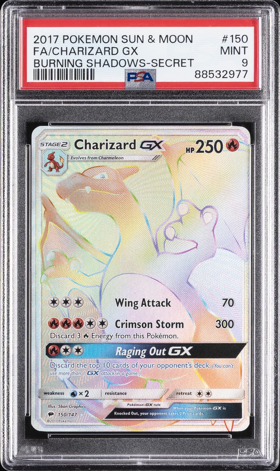 2017 Pokemon Sun & Moon Burning Shadows Full Art/Charizard GX Secret 150