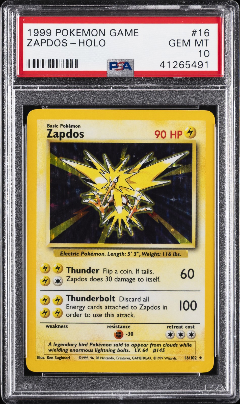 1999 Pokemon Game Zapdos-Holo 16