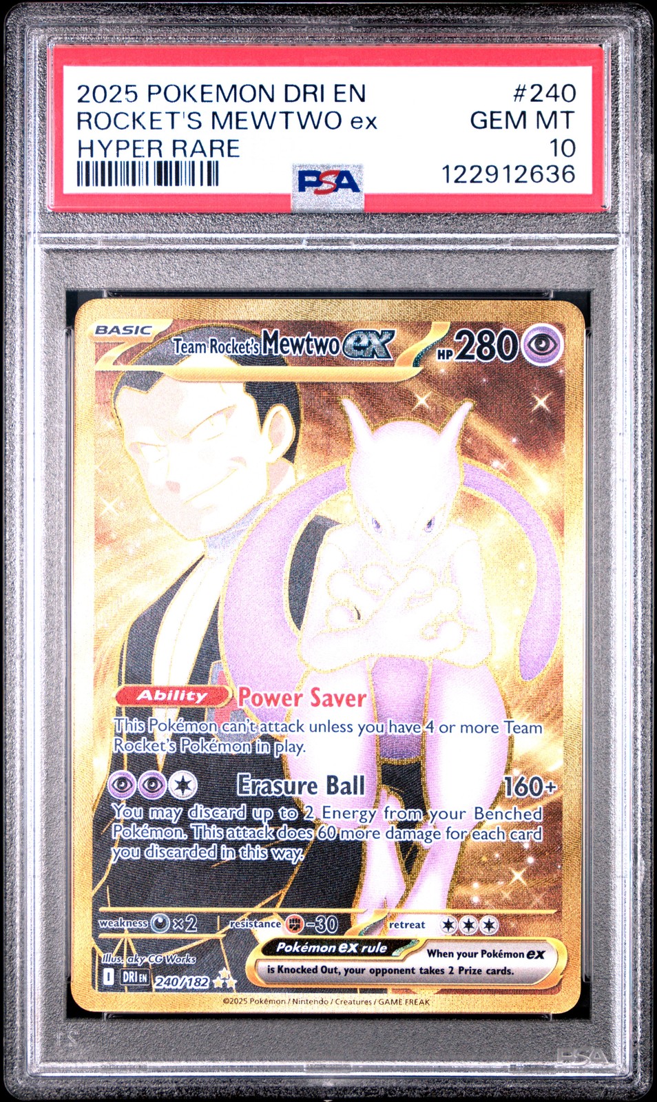 2025 Pokemon Dri EN-Destined Rivals Team Rocket's Mewtwo EX Hyper Rare 240