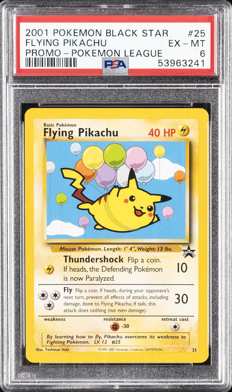 2001 Pokemon Promo Black Star Flying Pikachu Pokemon League 25